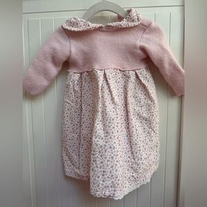 Baby Pink Floral Knit Bodice Dress with Peter Pan Collar